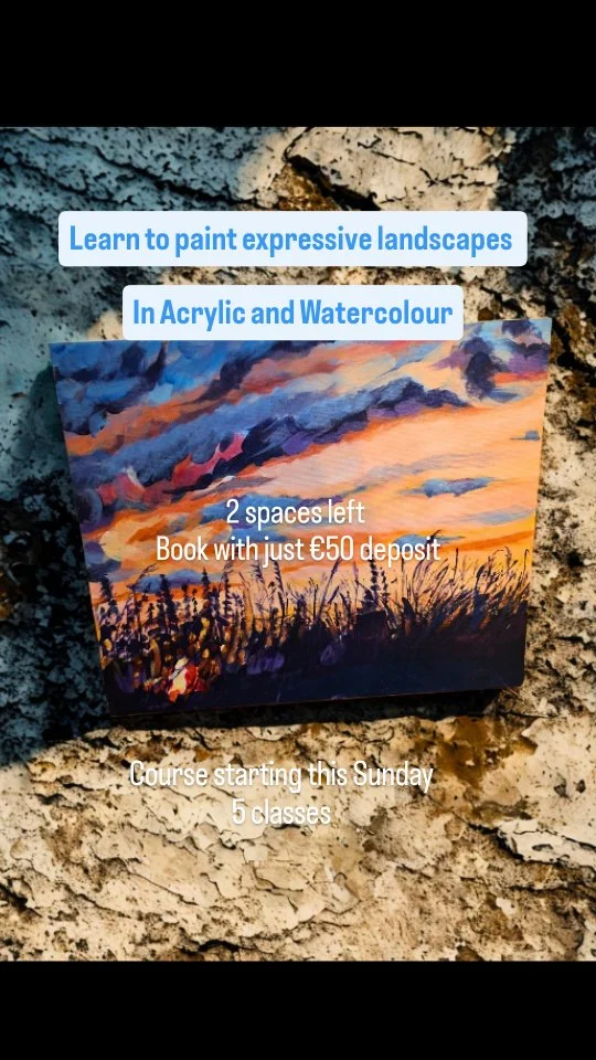 Book in pm! We are starting this SundayYou will learn techniques and brushwork to create beautiful, full of personality landscapes. Learn to paint sea, sky, clouds, meadows, expanding your skills and exploring new exciting meduims 💕Looking forward to have you with us. Text to book a space! Only 2 left. Group of 6 artists#artcoursesdublin #artclasses #artsouthdublin #artclassessouthdublin #paintinglandscapes