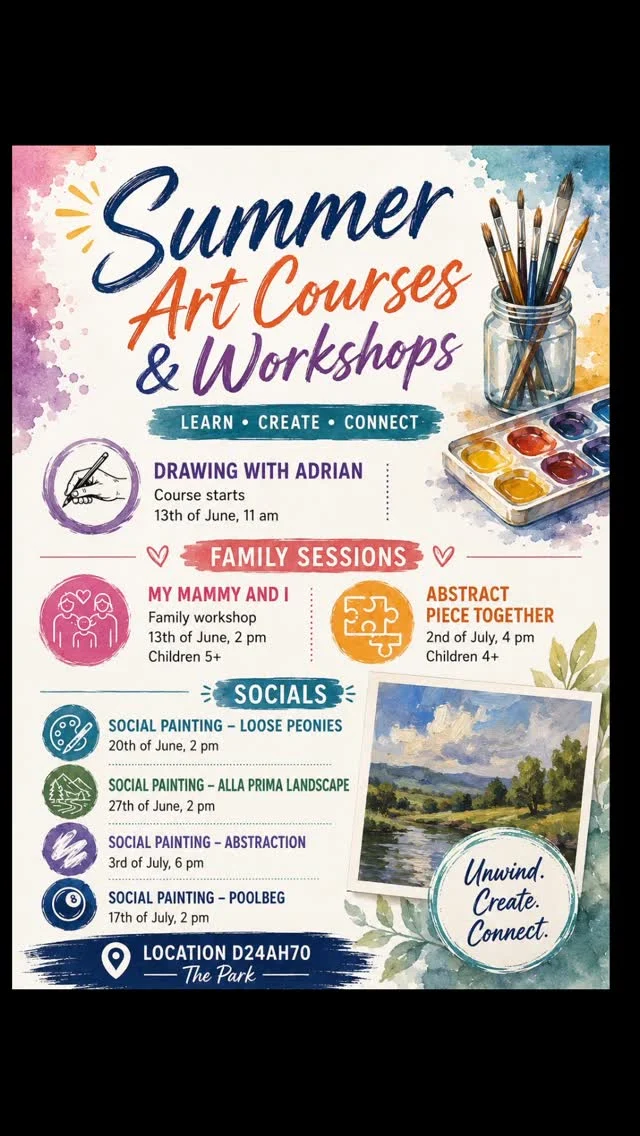 The plan for summer is ready my lovelies!
In a better design
The kind request to book the workshops and socials in advance
☀️ Social Painting €45
☀️ Family Workshops €55 per familyArt Cabin students €10 discount to all the workshops! ☀️#artschooldublin
#artcoursesdublin
#artcabindublin
#sipandpaint
#socialpaintingdublin