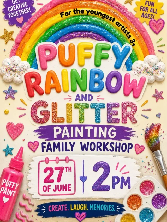 Wohooo!! 🥰 The workshop for the yoooungest!! 3+We create 3D puffy paint, learning how to make and apply the raised texturesWe will also paint a stunning shiny backgroundWe learn rainbow colours and blending techniques, adding  glitter accents to add shine and magic to the artwork.This workshop is all about having fun, experimenting with materials, and making special family memories through art.🎨 Children and parent work side by side, discovering how texture, colour, and simple mixed-media can transform a painting into something playful and unique.🎨 Along the way, you'll create a vibrant rainbow scene full of personality while enjoying relaxed creative time together.
No previous art experience is required.Suitable for all ages. All materials provided. 🌈✨💖
Take home: A colourful textured rainbow painting filled with puffy clouds, sparkling details, and happy memories.Location @theparkcommunitycentre D24AH70
Time 2 - 3.30 pm
💰 Cost €35 for family of 2 or €50 family of 3
Also children 4+ can join without parent (€20)#familyworkshopdublin
#mammydaughterworkshop
#familyartdublin
#artforyoungpeople
#artworkshopsdublin