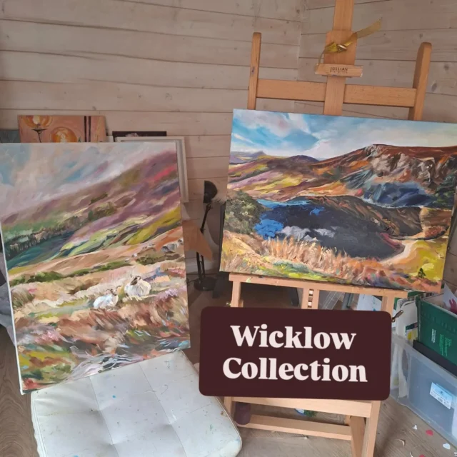 Both Oil, 60×40 cm. When I am having not the best day or a tough time, I love driving to the mountain and look down to the lake thinking...holy me, what a beauty I live in! Just around the corner!... And I will always have this, blue sky and the ground under my feet, stunning view, the rest will work itself out and everything will be fine... I get calm and fulfilled...I am in love with Wicklow and the colours...any time of the yearThe Guinness Lake is a commission but the Meadow with Sheep is on the market for €460Like if you like it! 👍 ❤️#katkennedyart #wicklowpainting #wicklowmountains #wicklowinspired #irishviews