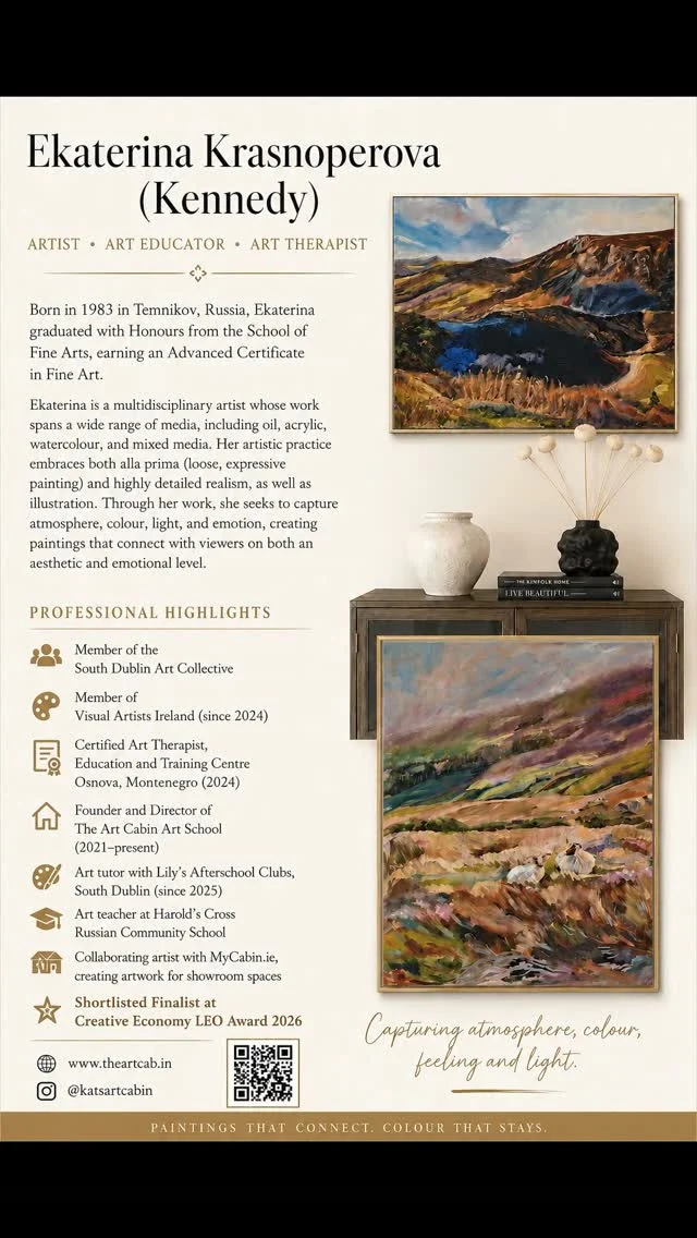 43 years of art life in A4 . An organised bio for those who aren't sure if you can trust me 😃 (I ain't sure myself at times, so no judgement 😜)One more bio is on the way, more about unknown facts : ask anything you'd like to know in the comments and I will try include it into the "secret" bio 😉And yes, plan for adult courses is on the way. I know you are waiting and sorry for the schedule#theartcabin #artclassesdublin #artschooldublin #fineartsdublin #artclassessouthdublin