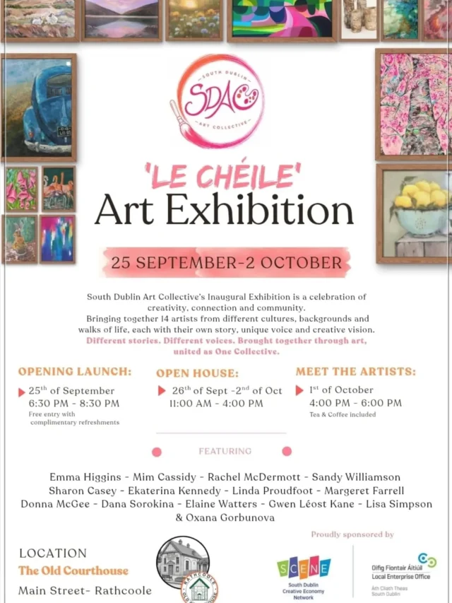 "TOGETHER". ART EXHIBITION. RATHCOOLE. THIS FRIDAY 6.30 PM. CHECK BEAUTIFUL ARTWORKS FROM OILS TO WATERCOLOURS AND POURING ACRYLIC. MEET CREATE CROWD, TALK TO ARTISTS, FIND YOUR TRIBE X#scenesouthdublin
#creativetime
#artdublin
#artexhibitiondublin
#artsouthdublin