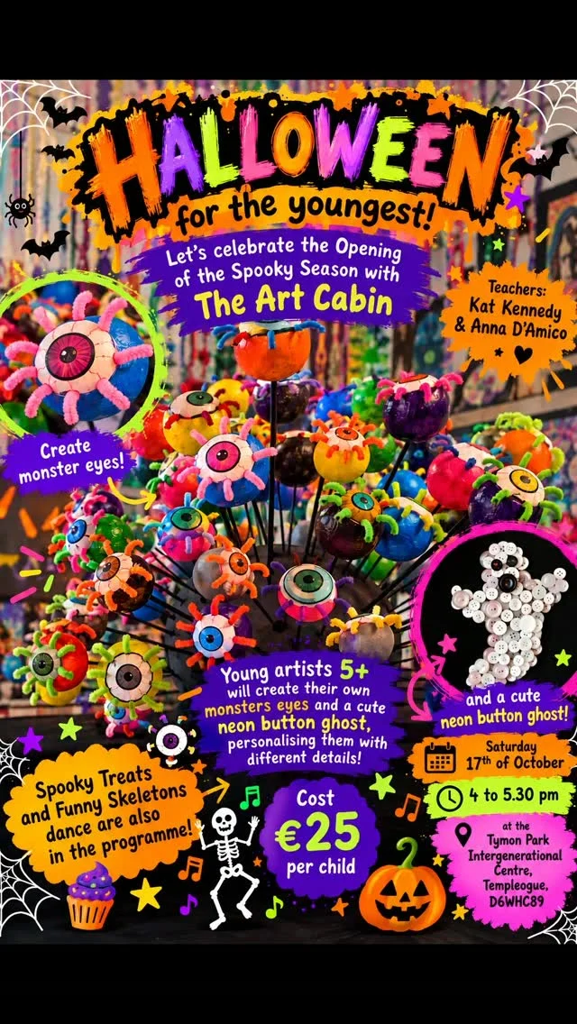 To book, simply transfer €25 to the @artcabin revtag with the name of your child and Halloween Workshop
Me and Anna are looking forward to our spooktacular fun!#Halloweenworkshopdublin #artforkidsdublin #artschooltymon #artclassesdublin #artideasforkids